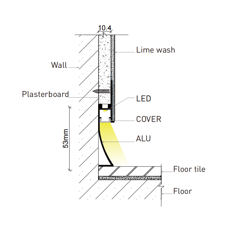Drywall Plaster In LED Skirting Board Profile For 8mm Strip Lights Drywall Plaster In LED Skirting Board Profile For 8mm Strip Lights